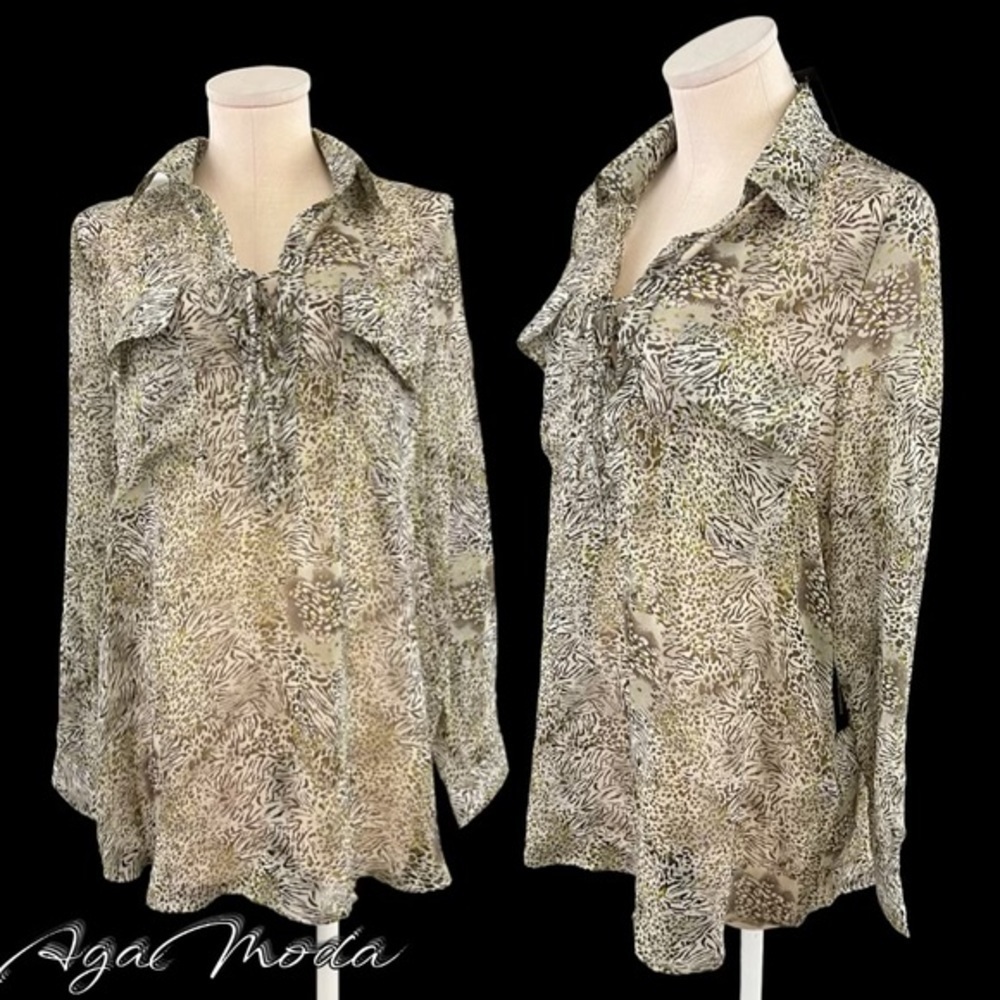 Bcbgmxazria Sheer Long Sleeve Blouse With Mini Zebra Print